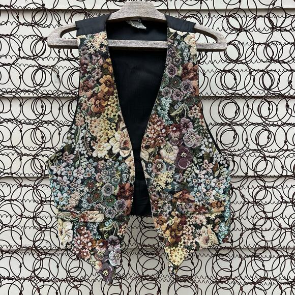 Vintage Jackets & Blazers - Vintage 90s Floral Tapestry Dress Vest Cottagecore Grannycore MEDIUM